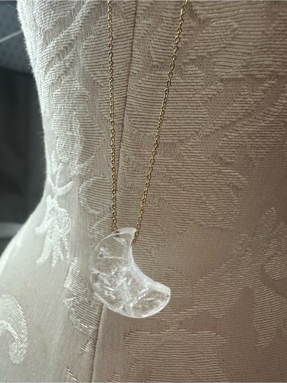 Clear quarts moon pendant necklace Gold Chain